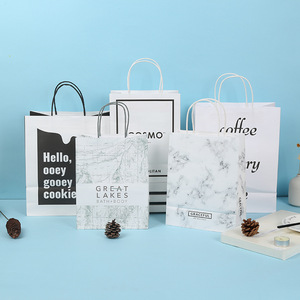 Nâu và trắng kraft giấy xoắn xử lý mua sắm tàu sân bay túi với logo in - Product Image 4