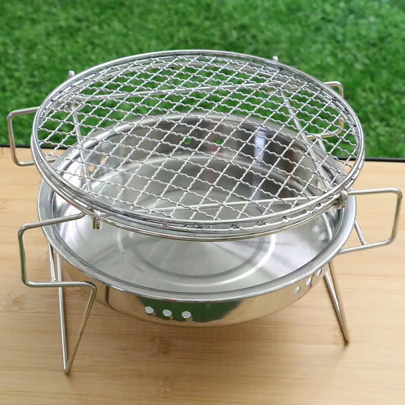 Schlussverkauf stilvolle rauchfeste tragbare japanische Art Edelstahl faltbare Holzkohle BBQ Grill für draußen camping Picknick