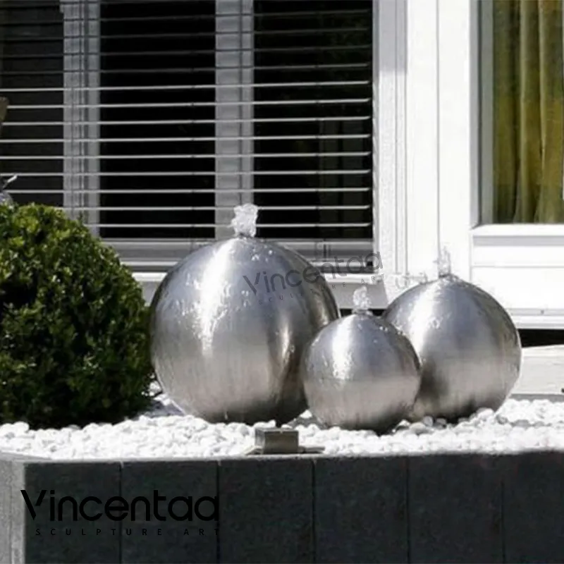 Esfera de acero inoxidable, bola hueca, fuente de cascada para jardín y decoración de agua cuadrada