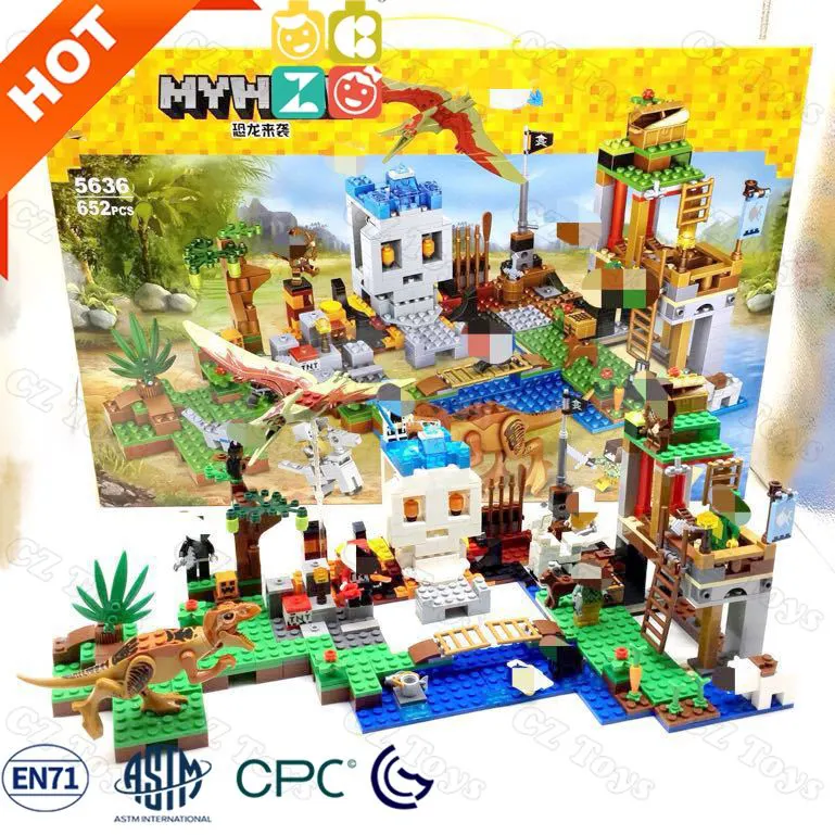 5636 652 Uds mi mundo bloque de construcción dinosaurio ataque juego de bloques de construcción Mini figuras juguetes educativos bloque de construcción de ladrillo