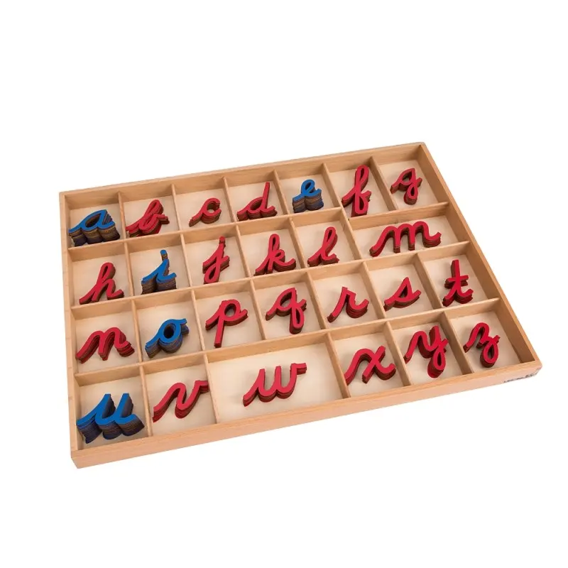 Niños de madera montessori educatiaonal cursiva alfabeto juguetes cursiva móvil alfabeto