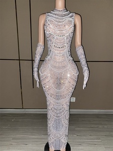 Women's Elegant Chiffon Evening Dress <strong>Sexy</strong> Mesh Pearls Sequins Luxury Beaded Crystal Natural Waistline Party-Style Feathers