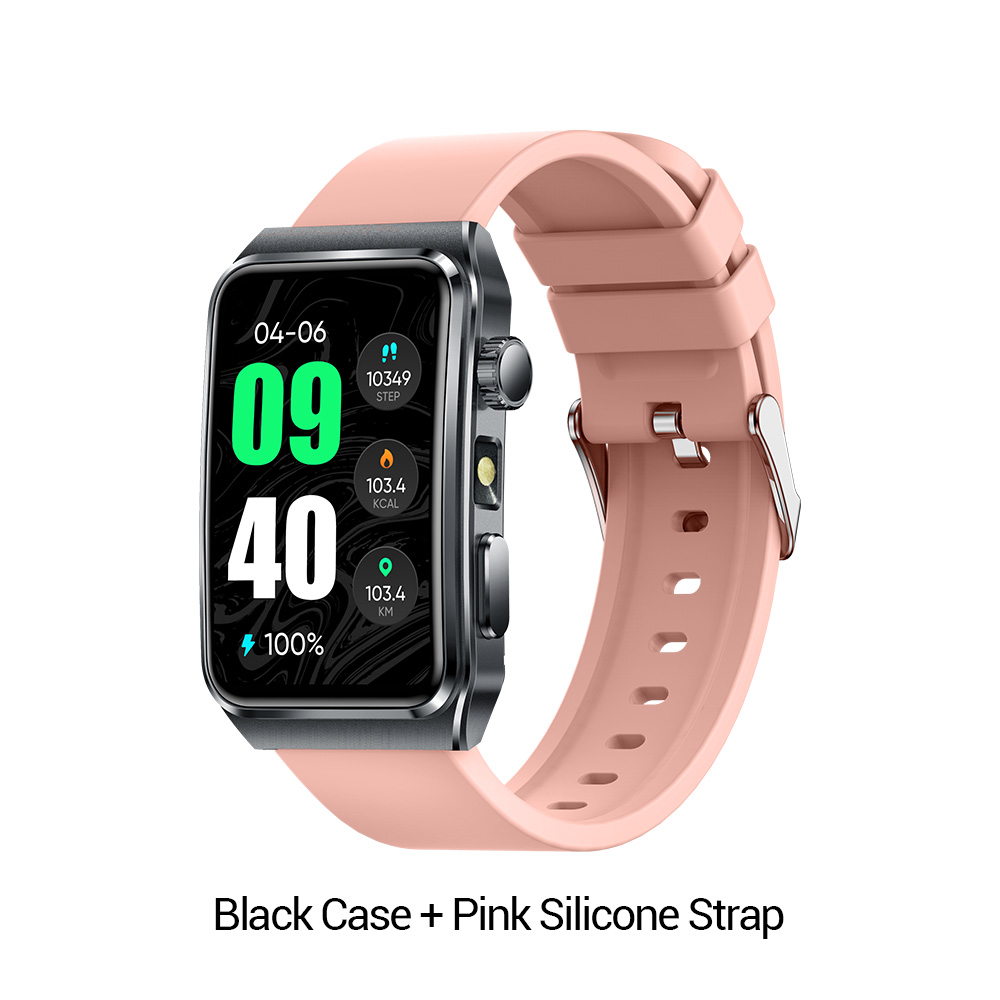 Boîtier noir + bracelet en silicone rose