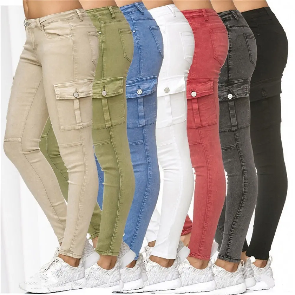 Pantalones vaqueros Skinny para mujer, pitillos con soporte lateral liso, 7 colores, S-3XL de talla grande, vaqueros azules informales para mujer
