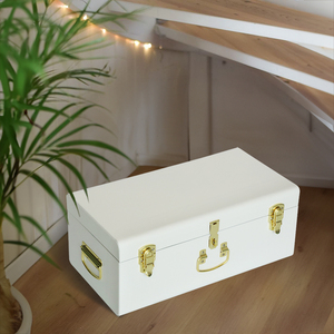 Tùy Chỉnh Màu Trắng Kim Loại Lưu Trữ Ngực Kim Loại Lưu Niệm Thân Cây Stackable Organizer Với Vàng Xử Lý - Product Image 6