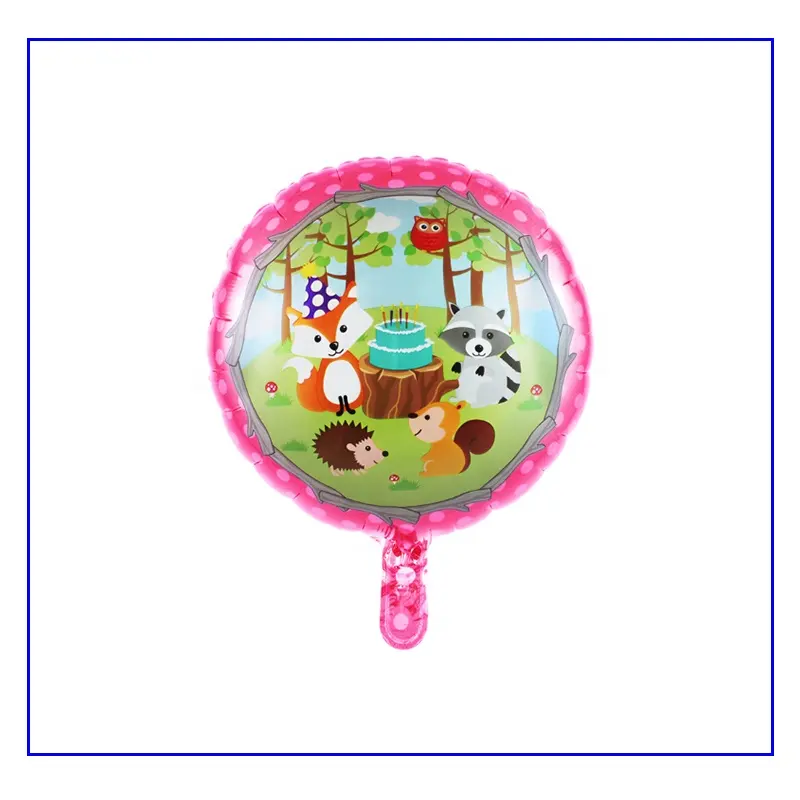 Palloncino Foil con animali rotondi da 18 pollici palloncino carino stampa personalizzata celebrazione di buon compleanno animali della foresta palloncini divertenti dei cartoni animati