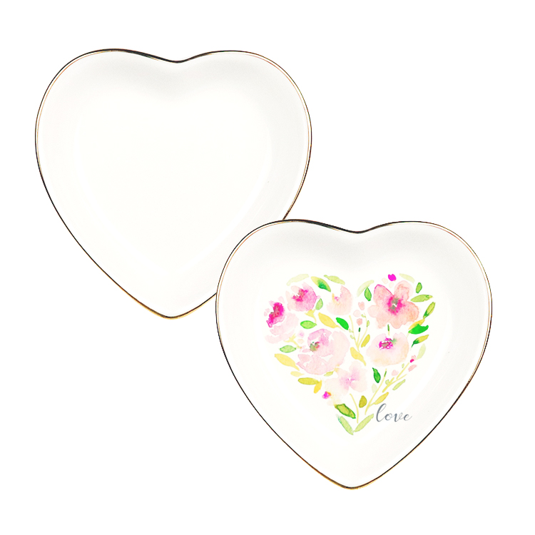 10.2cm*10.2cm heart jewelry dish with gold rim