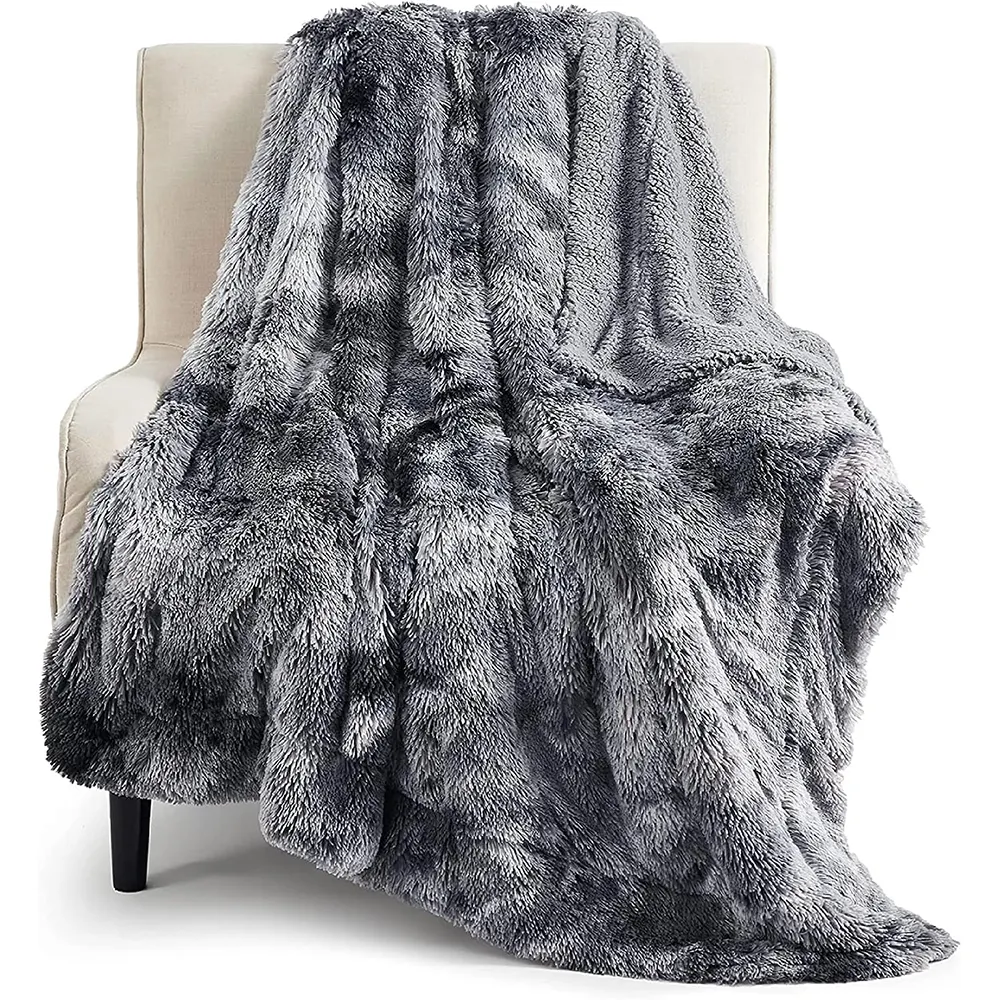 Logotipo personalizado Luxe Soft Fleffy Premium Plush Dupla Camada Faux Fur Minky Throw Cobertores para o Inverno