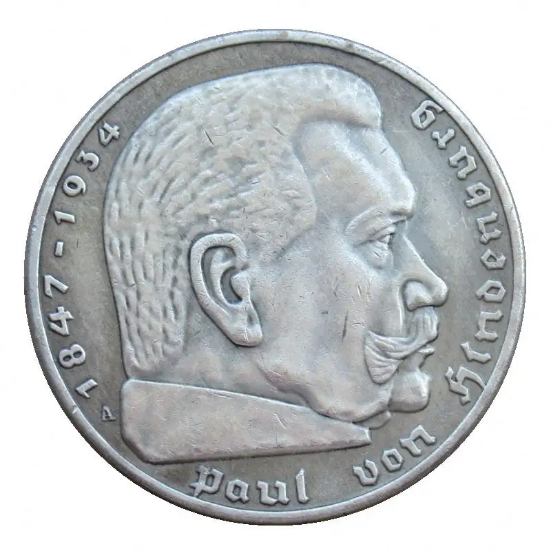 Réplique personnalisée Allemagne 5 Reichsmark 1935-1936 Pièces plaquées argent non magnétiques