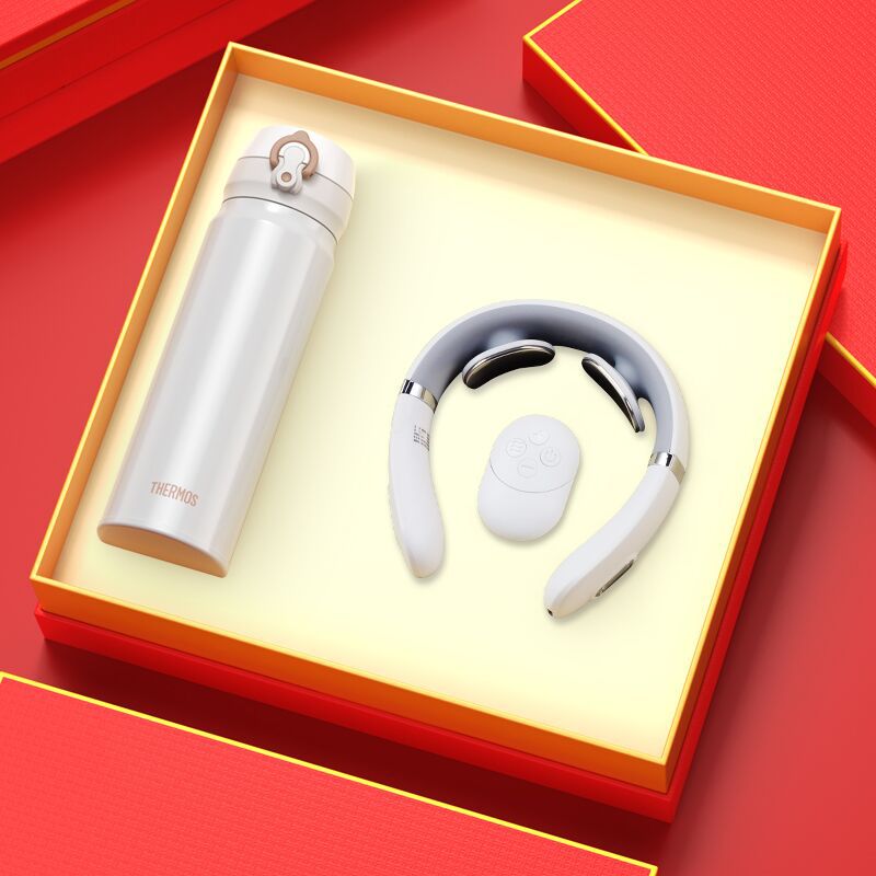 ชุดของขวัญแก้วเก็บความร้อนสีขาวพร้อมเครื่องนวด