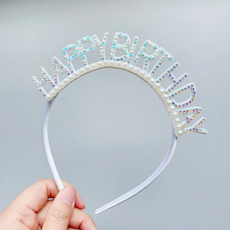 Perla Cumpleaños Diamante Diadema Letras Feliz Fiesta Brillante Vestir Cumpleaños Sombrero Decoración