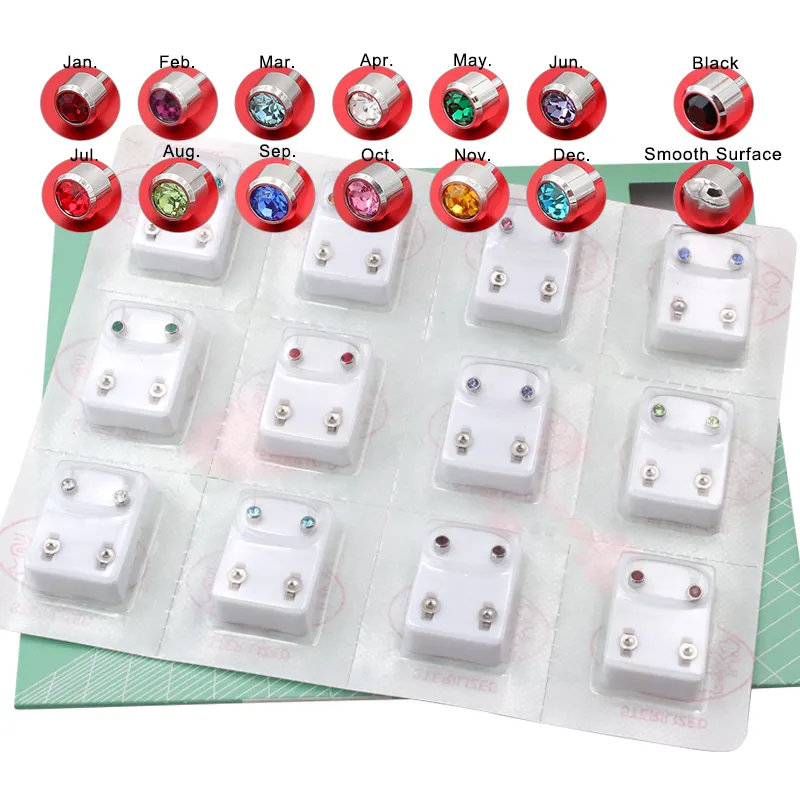 Juego de Piercing de acero inoxidable, 12 pares, 4mm, multicolor, 24 Uds.