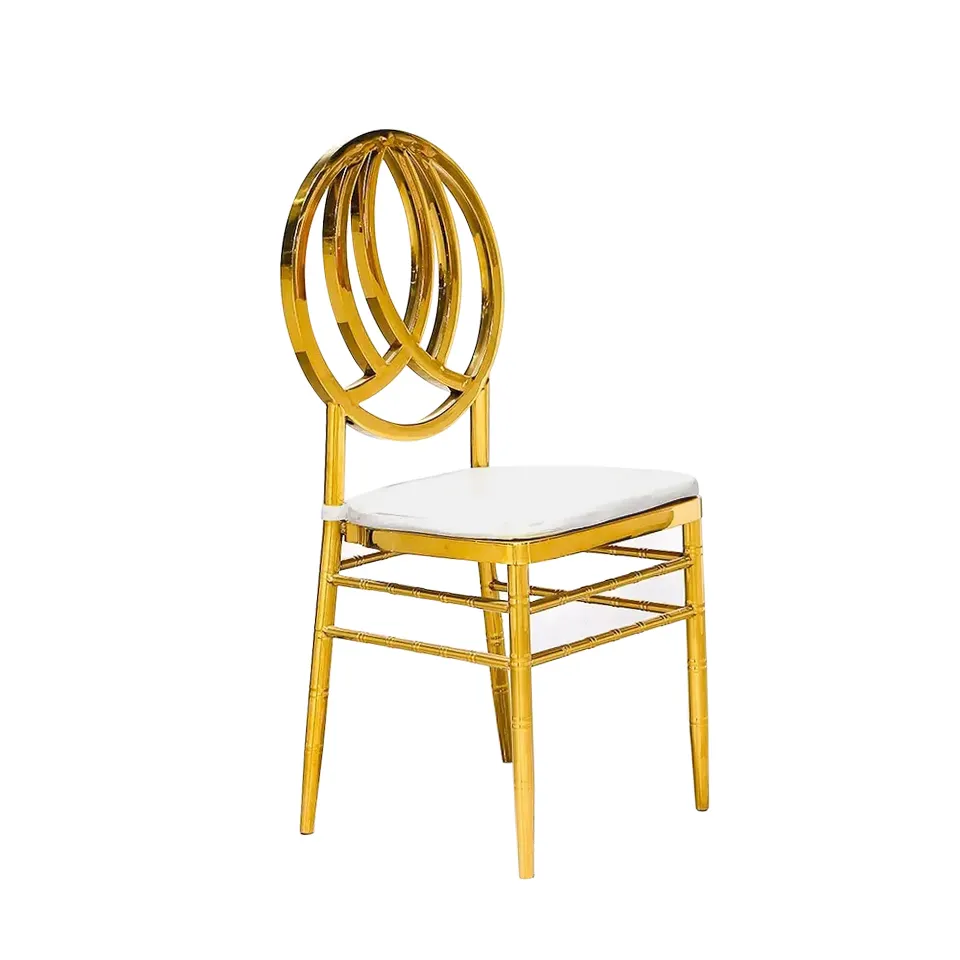 Chaises de salle à manger de luxe en acier inoxydable pour événement, mariage en or