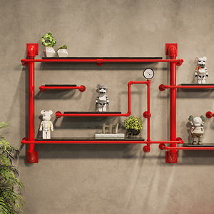 Phong Cách Công Nghiệp Rắn Gỗ Kệ Sách Ống Nước Điểm Nhấn Sắt Tường Treo Giá Thanh Nhà Hàng Cắt Tóc Cửa Hàng Trang Trí Làm Kim Loại - Product Image 2