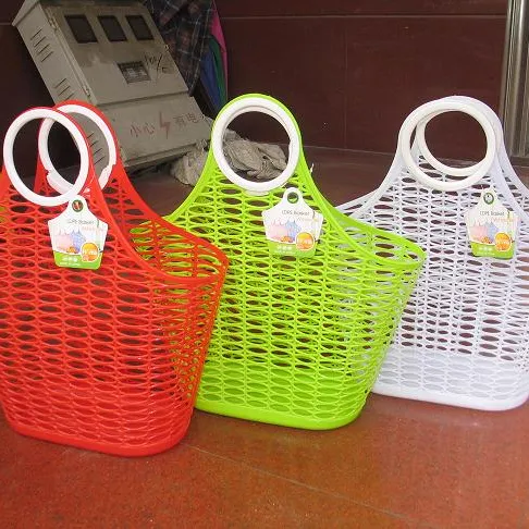 卸売プラスチック耐久性収納バスケットカスタマイズ色果物 & 野菜用ショッピングバスケット