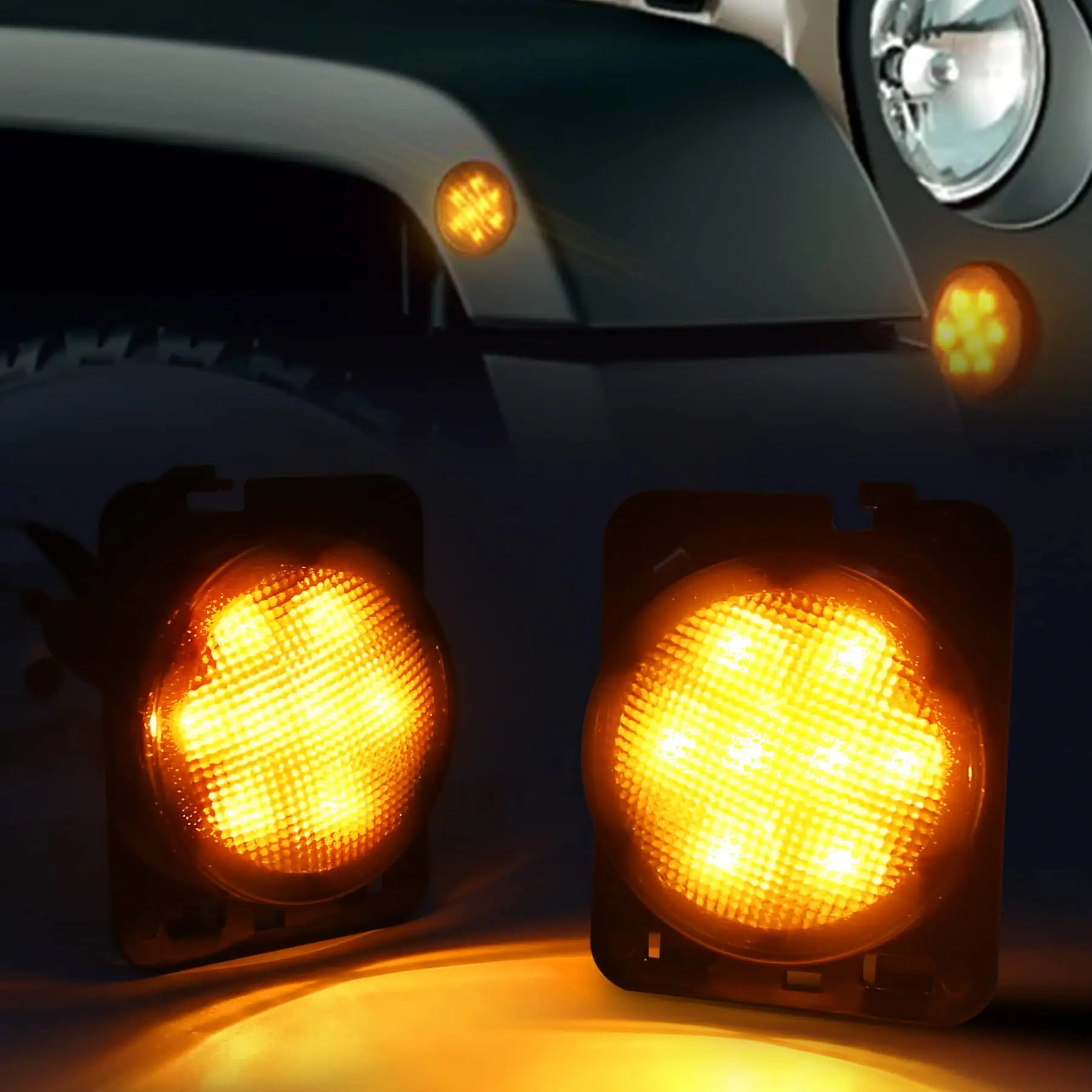 PLUSBEAM, 2 uds., lente ahumada, marcador lateral LED, guardabarros delantero, señal de giro ámbar, luces de estacionamiento para Jeep Wrangler JK 2007-2017