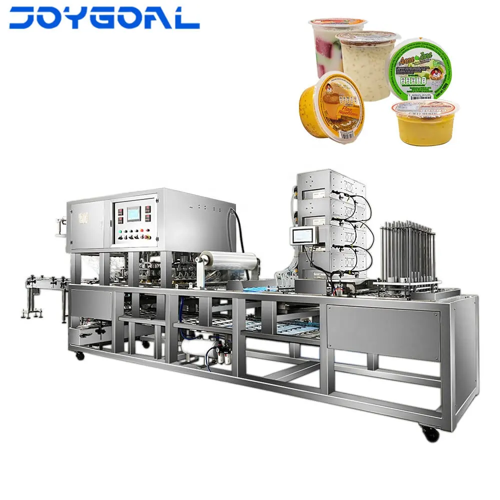 Automatic small plastic cup pure water filling and sealing machine for liquid beverage juice hot milk oil yogurt
