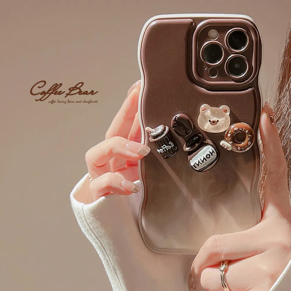 New arrivals 3D dessert coffee bear case for iPhone 15 14 plus 14 Pro 13 Pro max 11 creative anti-drop case