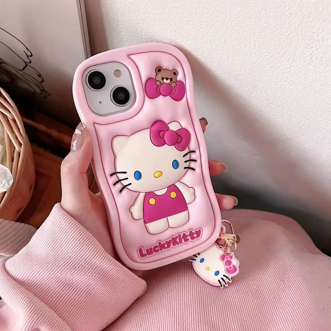 Nouveau dessin animé conception souple 3d Silicone mignon Kitty chat téléphone étui pour Iphone 15 14 13 Pro max 12 11 antichoc étui de téléphone portable