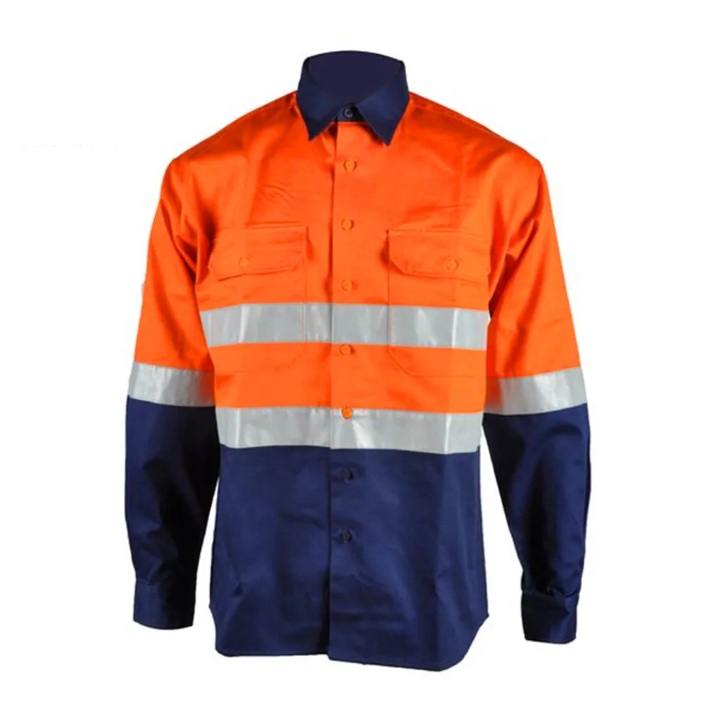 Benutzer definierte Männer Industrial Security Workwear Shirts Langarm Hi Vis Baumwolle Konstruktion Safety Works Shirt Reflective