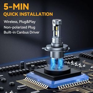 H4LEDヘッドライト電球非極性H4ハイロービームLEDランプ1:1ハロゲン交換電球用ミニサイズプラグアンドプレイ