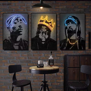 Modern neon <span class=keywords><strong>pop</strong></span> rapçi yıldız poster Hip Hop sanatçı karakter sanat ahşap çerçeve boyama moda tuval baskı duvar sanatı