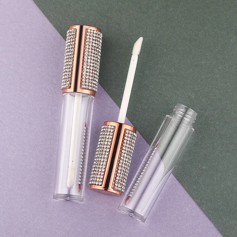 Hot Sales 5ML Lip Gloss Wand Tubes with Rhinestone Rose Gold Cosmetic Containers Private Label Empty Lipgloss Packaging
