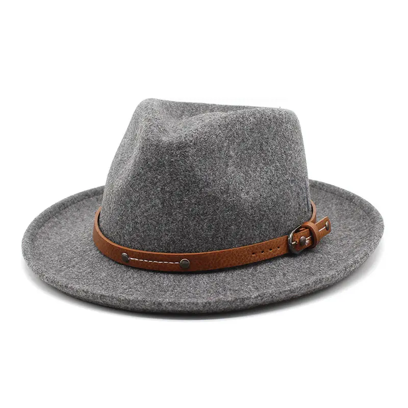 Mode chic hommes femmes 7 couleurs feutre classique larme fedora chapeaux large bord borsalino panama trilby jazz chapeau avec ceinture en cuir