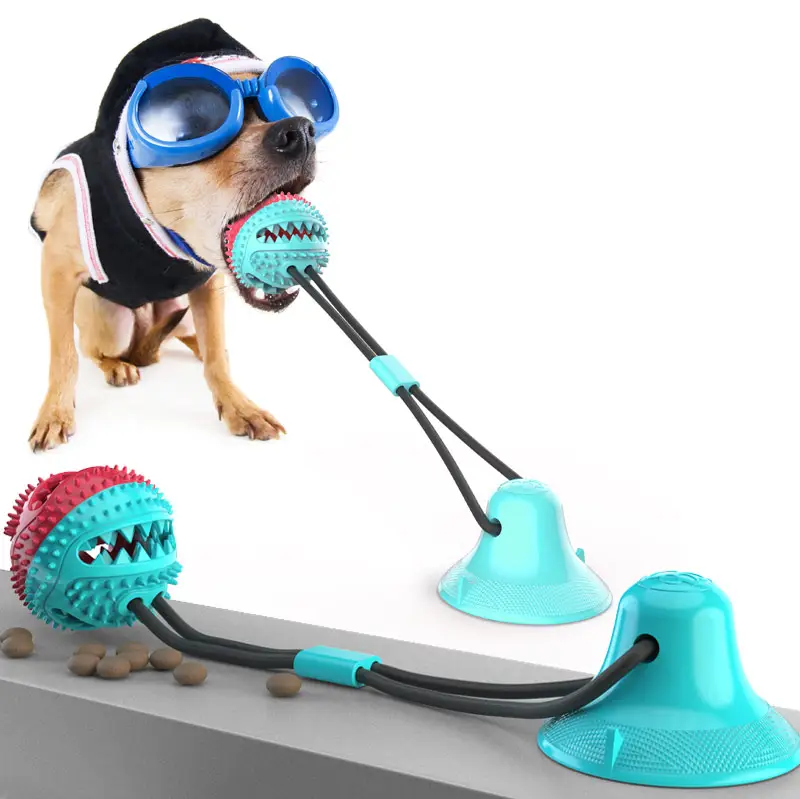 Sucker Food leakage durable tpr ball small smart interactive rubber suction dog toys