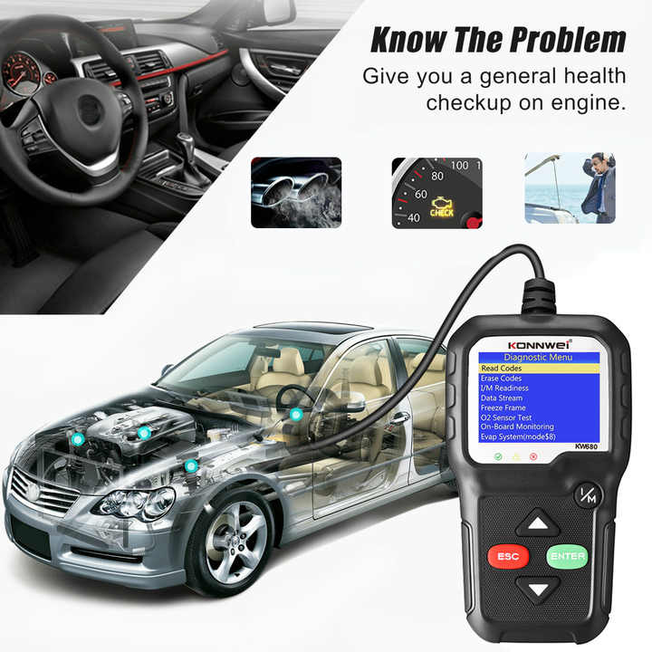 Konnwei KW680 OBD2 Scanner Update Freely Multi-Vehicle Diagnostic Tool with 2-Year Warranty for All Cars