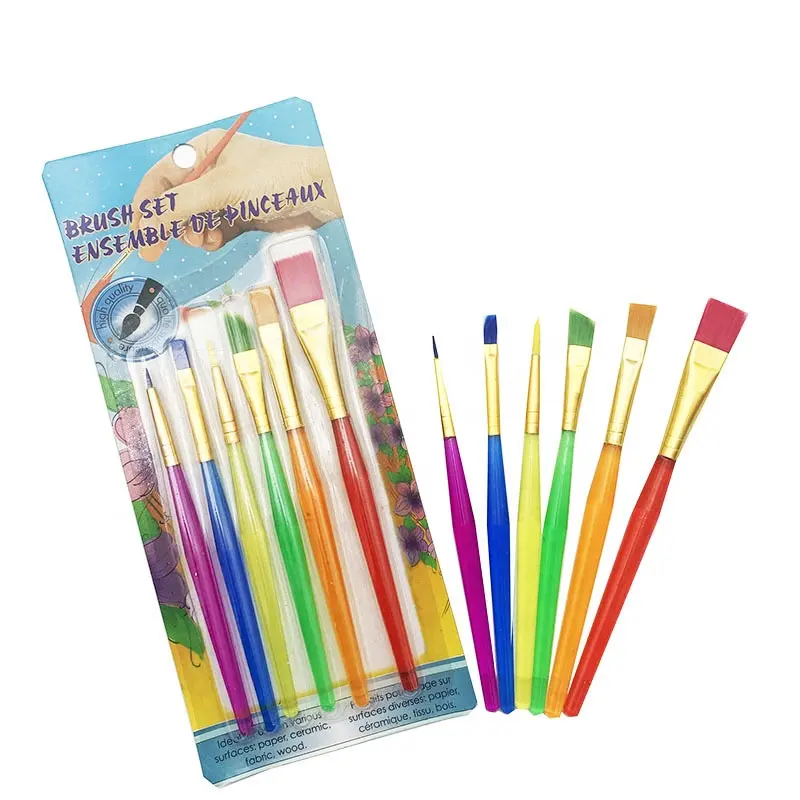 Free sample Art Supplies Kids Paint Sets Candy Color Plastic Handle Kids Painting Brush Set For Kids