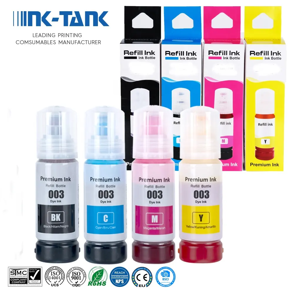 หมึก-ถัง003พรีเมี่ยมเข้ากันได้สีจำนวนมากน้ำขวดเติม Tinta หมึกสีย้อมสำหรับ Epson L3100 L5196 L3110 L3150เครื่องพิมพ์