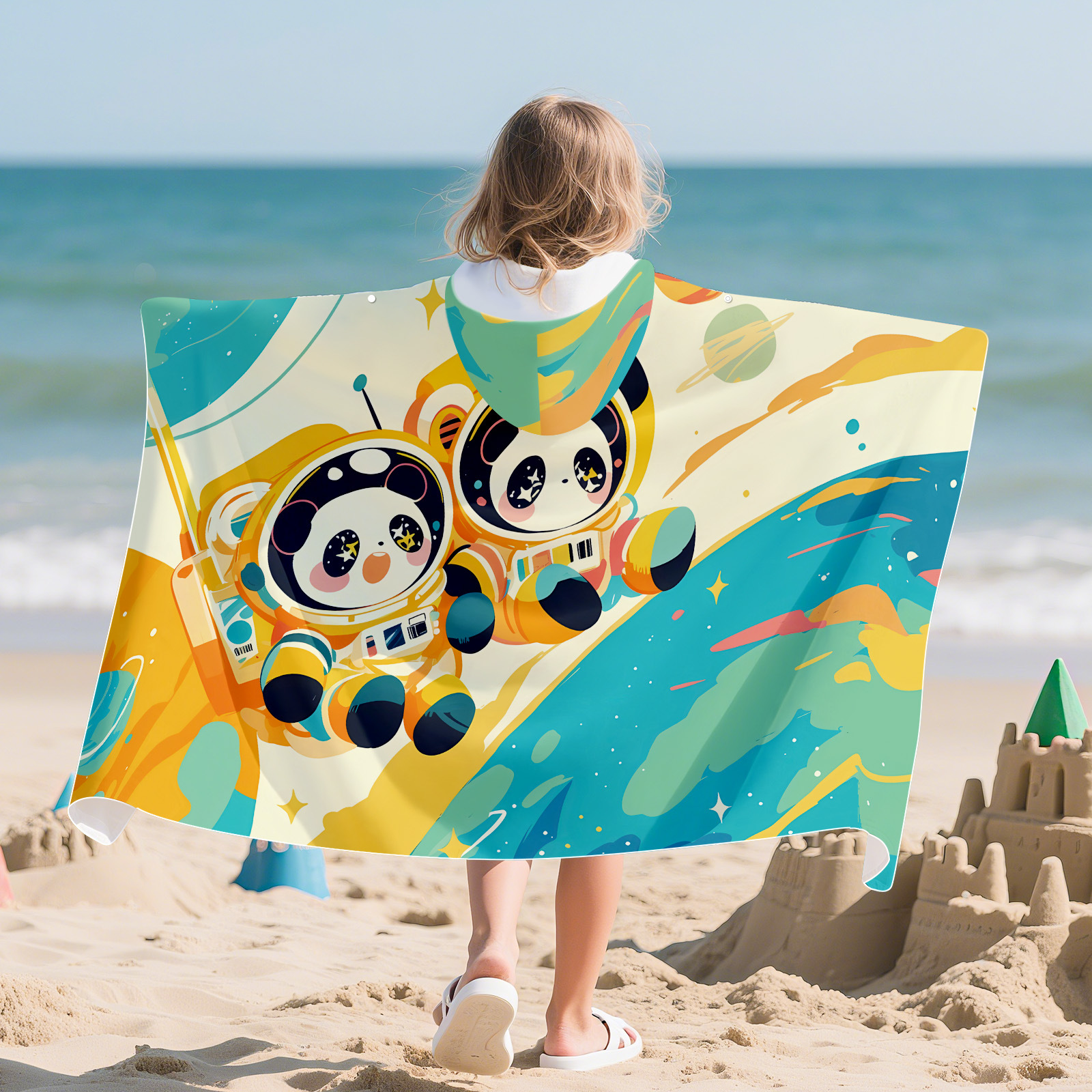 Cosmic pandas-quick-dry hooded snap deduction