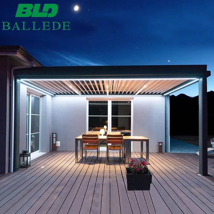 Outdoor terrace roof shed patio louvered garden pergola gazebo cover with LED light