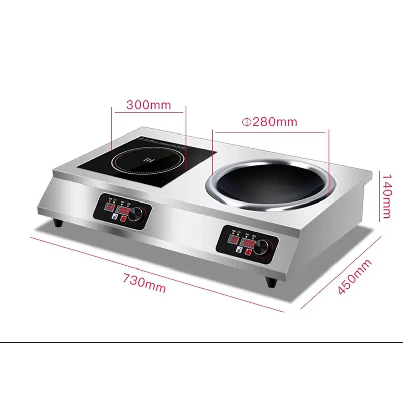 Aparelho de cozinha, fogão elétrico de indução comercial, um plano, um côncavo, com botão de pressão, 3500w