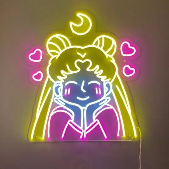 Letrero de neón personalizado de Sailor Moon, decoración de trabajo de arte de Anime, luz de neón LED para habitación