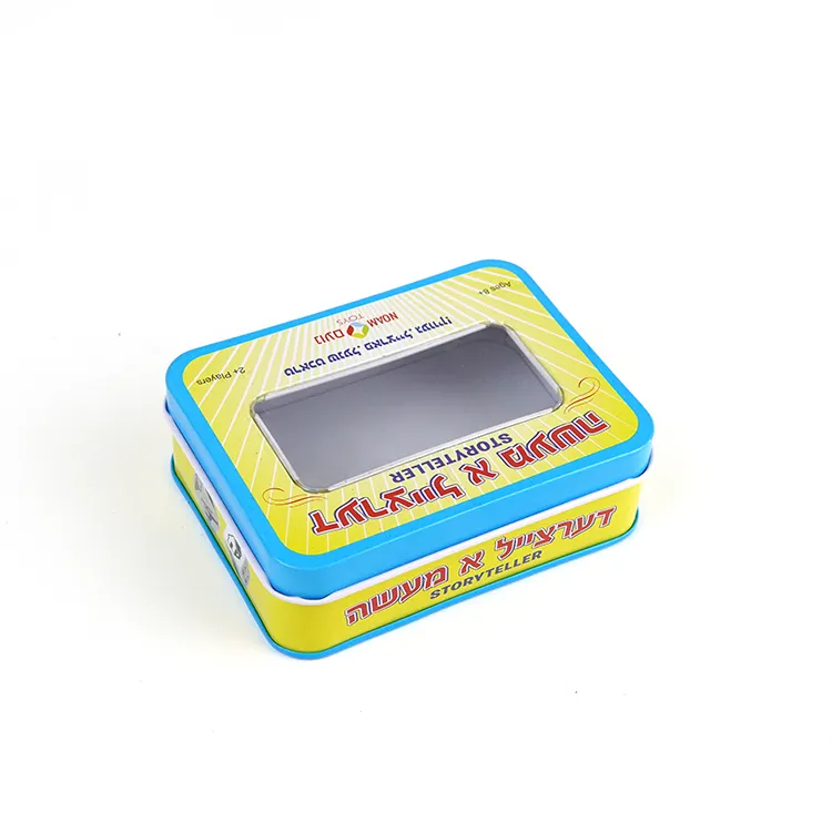 Caixa de lata personalizada para alimentos e brinquedos com logotipo projetado nome cartão caixa caixa metal com janela visível