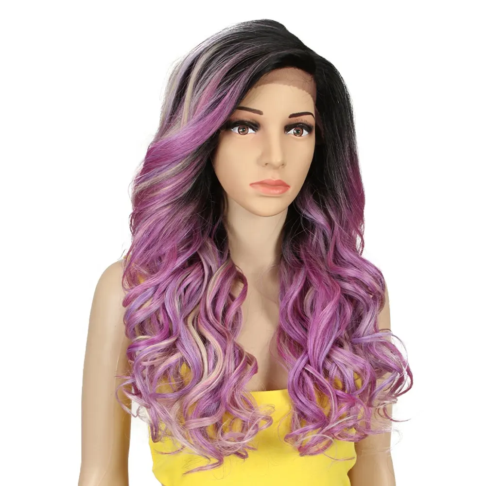 Ombre Rosa mejor precio sintético pelucas de pelo largo de la onda profunda del cuerpo Cosplay Peluca de alta temperatura de fibra frente de encaje de pelo sintético pelucas