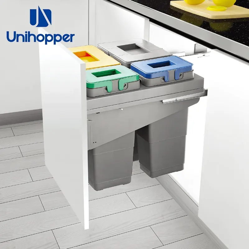 Lixeira de resíduos unihopper, venda por atacado, escondida, macia, armário de cozinha embutido, puxar para fora, reciclável, lixeira de resíduos