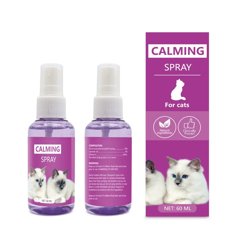 60ml/100ml Spray calmant naturel biologique pour chiens et chats avec huile essentielle fournitures pour animaux de compagnie