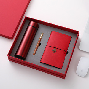 Set regalo personalizzato per taccuino in pelle con borraccia promozionale all'ingrosso blocco note termo regalo con penna in legno - Product Image 3