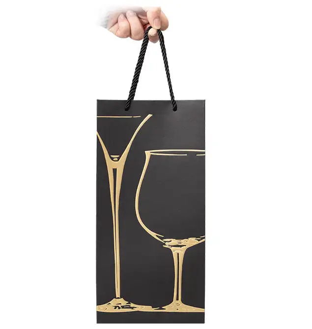 Vendita calda all'ingrosso di lusso creativo colorato su misura di carta Kraft shopping wine box maniglia borsa con il tuo logo