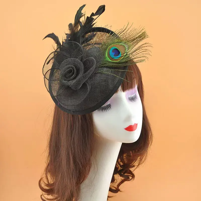 Fascia per capelli fatta a mano alla moda con piume Sinamay Fascinator per donne e donne chiesa Tea Party cappelli Derby accessori per capelli