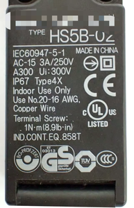 NEUER HS5B-02 SICHERHEITS SCHALTER AC-15 3A 250V TYP 4X W/ANTRIEB SCHLÜSSEL RECHTER WINKEL - Product Image 3