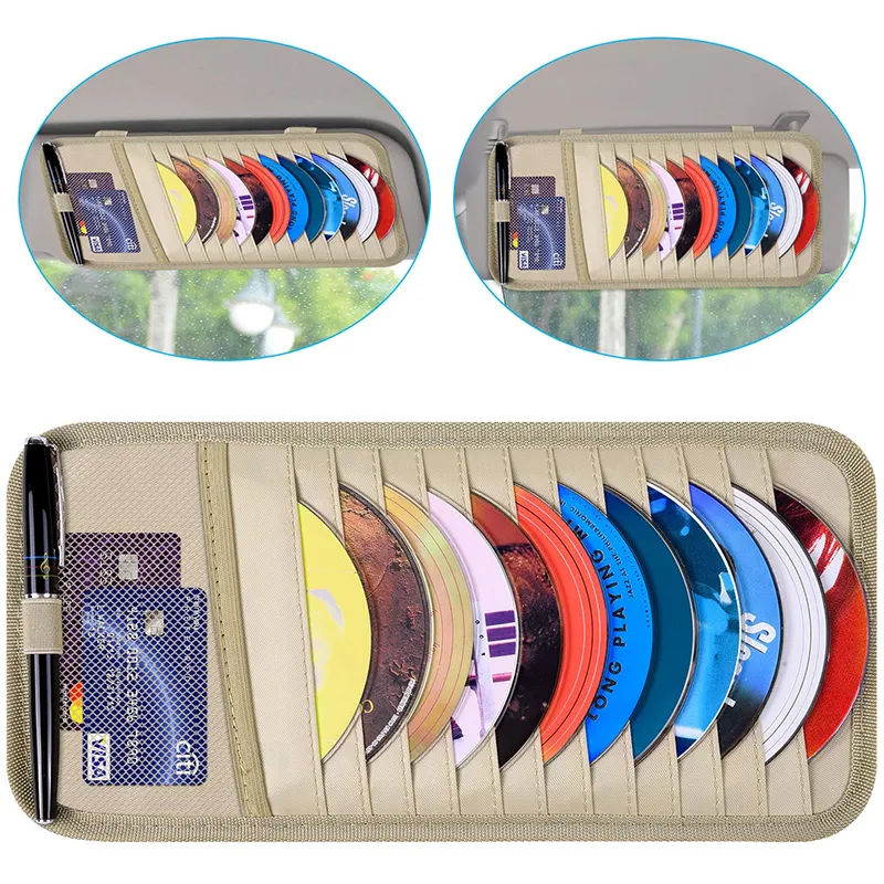 Estuche de cuero perfecto para CD de coche, organizador de visera de vehículo con 12 mangas, soporte duradero para dvd con bolsillos de malla