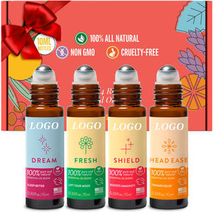 Private Label 100% Pure and Natural Set of 4 Roll-On Essential <strong>Oil</strong> Blends <strong>for</strong> Sleep Mood Immunity and <strong>Headaches</strong> <strong>Oil</strong> - Product Image 1