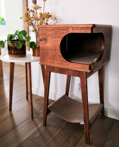 Sang Trọng Tùy Chỉnh 2 Trong 1 Bằng Gỗ Đồ Nội Thất Vật Nuôi Cuối Bảng Mèo Nhà Rustical Hộp Sồi Tối Mèo Nhà Với Võng - Product Image 4