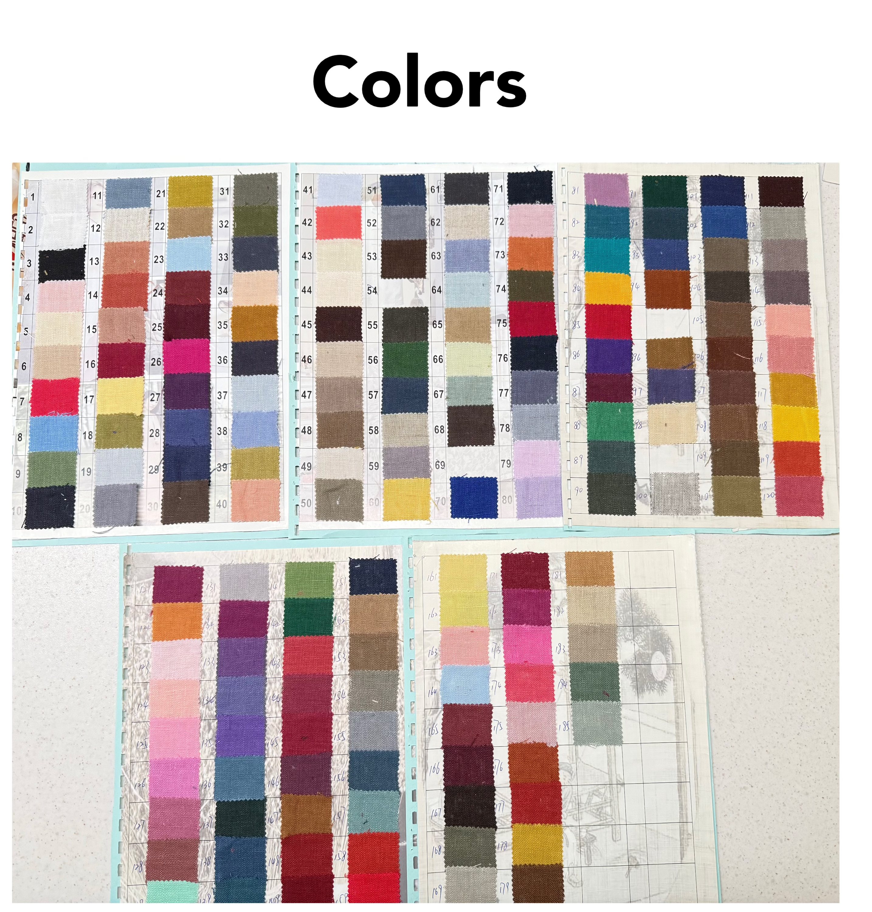 185 colores, ver la tarjeta de color