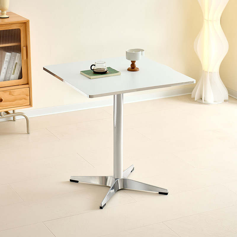 White tabletop + square table with silver edges