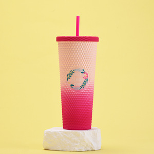 Modern Design Double-layer Plastic Straw Tumbler Mother's Day Gift 710ml Best Mom <strong>Ever</strong> Studded Tumbler with Straw - Product Image 4